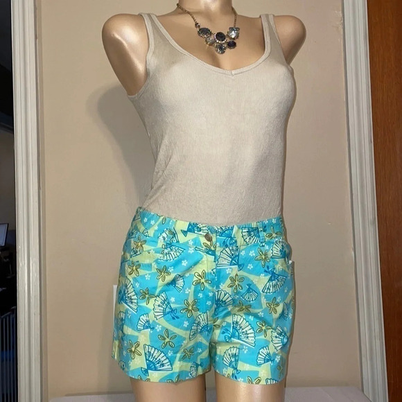 Lilly Pulitzer women’s shorts 4 small vintage blue green pattern cotton spandex - Picture 2 of 6